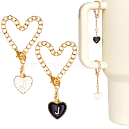 2 Sets Alloy Enamel Cup Pendant Decorations, with Iron Link Chain and Lobster Clasp, Light Gold, Heart, Letter J, 76mm, 2pcs/set(HJEW-SC0001-56J)