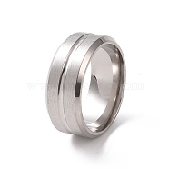 201 Stainless Steel Grooved Line Finger Ring for Women, Stainless Steel Color, Inner Diameter: 17mm(RJEW-I089-29P)