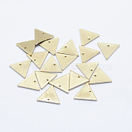 Brass Charms, Long-Lasting Plated, Nickel Free, Triangle, Real 18K Gold Plated, 12x14x1mm, Hole: 1mm(KK-G331-87G-NF)