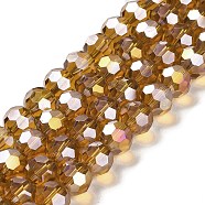 Transparent Glass Beads, 32 Facets, AB Color Plated, Round, Goldenrod, 10x8.5~9mm, Hole: 1.6mm, about 67pcs/strand, 23.62''(60cm)(EGLA-A035-T10mm-B04)
