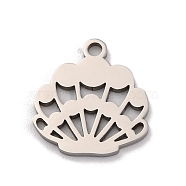 Non-Tarnish 201 Stainless Steel Charms, Laser Cut, Shell Charm, Stainless Steel Color, 13.5x12.5x1mm, Hole: 1.4mm(STAS-U016-04P)