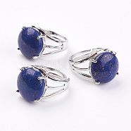 Adjustable Natural Lapis Lazuli Finger Rings, with Brass Findings, 17.5mm(RJEW-F075-01L)