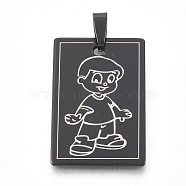 202 Stainless Steel Pendants, Rectangle with Boy, Gunmetal, 38x25x2mm, Hole: 4x9mm(STAS-T038-110)