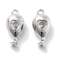 Rack Plating Brass Charms, With Glass, Faceted, Long-Lasting Plated, Teardrop with Heart, Real Platinum Plated, 15x7x5.5mm, Hole: 1.2mm(KK-M102-19P-A)