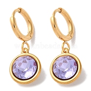 PVD Vacuum Plating 304 Stainless Steel Hoop Earrings, with Rhinestone, Flat Round, Tanzanite, 26x10.5mm(EJEW-C106-02G-01)