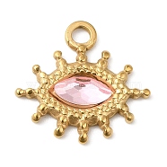 Real 18K Gold Plated 304 Stainless Steel Pendants, with Glass, Horse Eye Charms, Pearl Pink, 17.5x18.5x3~3.5mm, Hole: 2.2mm(STAS-A084-19G-02)