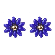 (Jewelry Parties Factory Sale)Seed Beads Stud Earrings, with 304 Stainless Steel Earring Findings and Ear Nuts, Flower, Golden, Medium Blue, 14.5x15.5mm, Pin: 0.6mm(EJEW-JE04516-03)