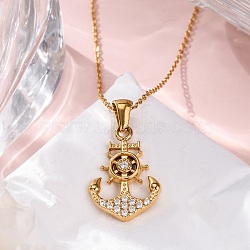 304 Stainless Steel Crystal Rhinestone Anchor Pendant Necklaces, Golden, 17.72 inch(45cm)(NJEW-Z057-01B-G)