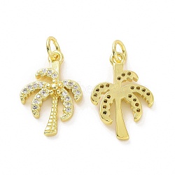 Brass Micro Pave Clear Cubic Zirconia Pendants, with Jump Ring, Coconut Tree Charm, Real 18K Gold Plated, 18x12.5x2mm, Hole: 3.2mm(KK-E068-VF062)