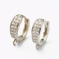 Brass Micro Pave Clear Cubic Zirconia Stud Earring Findings, with Loop, Long-Lasting Plated, Platinum, 17.5x15x5.5mm, Hole: 1mm(ZIRC-L097-024P)