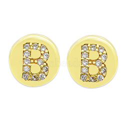 Brass Micro Pave Clear Cubic Zirconia Beads, Flat Round with Letter, Letter.B, 7.5x6.5mm, Hole: 3.5mm, 3pcs/bag(KK-T030-LA843-BX3)