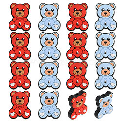 16Pcs 2 Colors Bear with Heart Food Grade Eco-Friendly Silicone Beads, Chewing Beads For Teethers, DIY Nursing Necklaces Making, Mixed Color, 29x22.5x7.5mm, Hole: 2mm, 8pcs/color(SIL-CA0002-91)