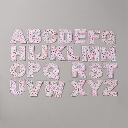 26Pcs Polyester Embroidery Cloth Self-adhesive Patch, Sew on Ornament Accessories, Letter A~Z with Flower Pattern, Pink, 55~63x51~64x1mm(PATC-TAC0009-08)
