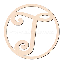 Laser Cut Wooden Wall Sculpture, Torus Wall Art, Home Decor Artwork, Flat Round with Letter, BurlyWood, Letter.T, 310x6mm(WOOD-WH0105-059)