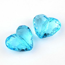 Transparent Acrylic Beads, Heart, Sky Blue, about 25mm long, 28.5mm wide, 16mm thick, hole: 3mm(X-PL318Y-9)
