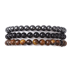 3Pcs 3 Style Natural & Synthetic Mixed Stone Round Beaded Stretch Bracelets, Stackable Bracelets, Inner Diameter: 2-3/8 inch(6cm), 1Pc/style(BJEW-JB10178-02)
