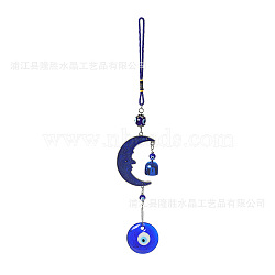 Glass Evil Eye Hanging Ornament, Turkish Style Pendant Decoration, Wind Chime, Moon, 250mm(WG15677-02)