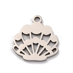 Non-Tarnish 201 Stainless Steel Charms, Laser Cut, Shell Charm, Stainless Steel Color, 13.5x12.5x1mm, Hole: 1.4mm(STAS-U016-04P)