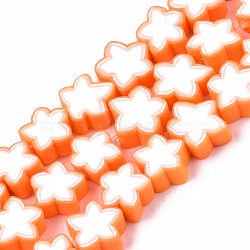Handmade Polymer Clay Beads Strands, Star, Coral, 8~10x8~10x3~4.5mm, Hole: 1.5mm, about 40pcs/strand, 12.60 inch~13.58inch (32~34.5cm)(CLAY-S096-043G)