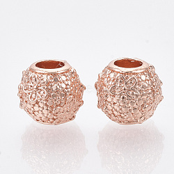 Alloy European Beads, Large Hole Beads, Rondelle with Flower, Rose Gold, 11x9mm, Hole: 4.5mm(X-MPDL-N038-19)