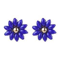 (Jewelry Parties Factory Sale)Seed Beads Stud Earrings, with 304 Stainless Steel Earring Findings and Ear Nuts, Flower, Golden, Medium Blue, 14.5x15.5mm, Pin: 0.6mm(EJEW-JE04516-03)