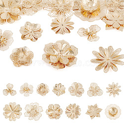 13Pcs 13 Styles Brass Bead Caps, Flower, Light Gold, 23~40x23.5~41.5x4`7mm, Hole: 0.8~1mm(KK-TA0008-26KCG)