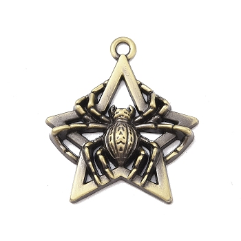 Tibetan style Alloy Pendants, Star with Spider Charm, Antique Golden, 45x39.5x6mm, Hole: 3mm