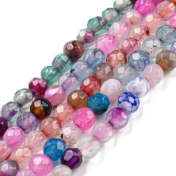 Natural Agate Beads Strands, Faceted Round, Dyed & Heated, Mixed Color, 4mm, Hole: 0.8mm, about 91pcs/strand, 14.57 inch(37cm)