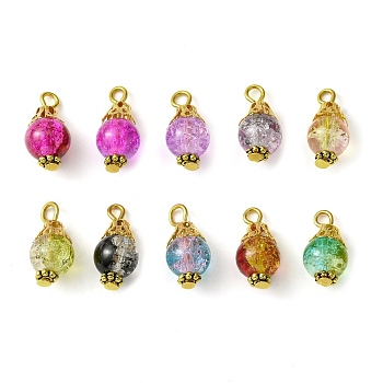 10Pcs 10 Color Round Glass Round Pendant, with Iron Loops, Mixed Color, 16x8mm, Hole: 1.8mm, 1Pc/color