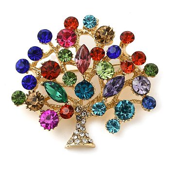 Christmas Alloy Colorful Rhinestone Brooches, Christmas Enamel Pins, Christmas Tree, 43x47.5mm