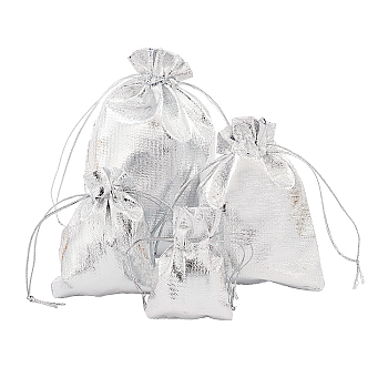 Organza Bags, Rectangle, Silver, 7~12x5~9cm, 60pcs/set
