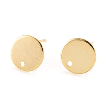 Flat Plate 201 Stainless Steel Stud Earring Findings, with 304 Stainless Steel Pin, Flat Round, Real 24K Gold Plated, 10x0.8mm, Hole: 1.5mm, Pin: 0.8mm