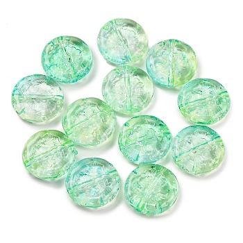 370Pcs Two Tone Transparent Acrylic Beads, Flat Round, Spring Green, 18x5mm, Hole: 1.8mm, about 370pcs/500g