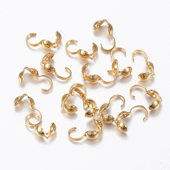 304 Stainless Steel Bead Tips, Calotte Ends, Clamshell Knot Cover, Real 24K Gold Plated, 9x3.8x4mm, Inner Diameter: 3.5mm