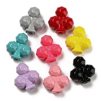 Opaque Baking Paint Acrylic Beads, Faceted Poker Club, Mixed Color, 20.5x19.5x10.5mm, Hole: 3.2mm