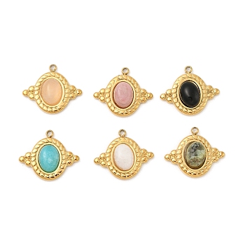 Natural Mixed Gemstone Pendants, with 304 Stainless Steel Findings, Ion Plating(IP), Oval Charms, Real 18K Gold Plated, 15.5x18.5x4.5mm, Hole: 1.4mm