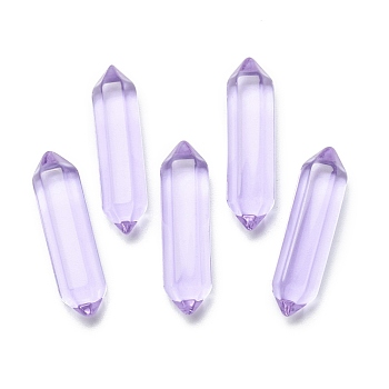 Glass Double Terminated Pointed Beads for Wire Wrapped Pendants Making, No Hole/Undrilled, Faceted, Bullet, Lilac, 35~36x8~9x8~9mm