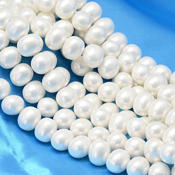 Oval Shell Pearl Bead Strands, White, 12.5x11x10mm, Hole: 1~1.2mm, about 39pcs/strand, 15.74 inch
