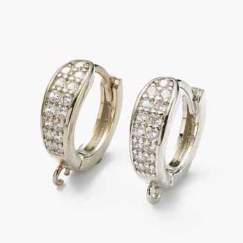 Brass Micro Pave Clear Cubic Zirconia Stud Earring Findings, with Loop, Long-Lasting Plated, Platinum, 17.5x15x5.5mm, Hole: 1mm