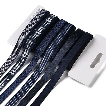 18 Yards 6 Styles Polyester Ribbon, for DIY Handmade Craft, Hair Bowknots and Gift Decoration, Blue Color Palette, Prussian Blue, 3/8~1/2 inch(9~12mm), about 3 yards/style