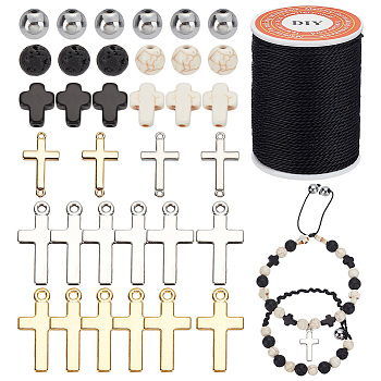 Religion Theme DIY Bracelet Making Kit, Including Cross Alloy Pendants, Brass Connector Charms, Natural & Synthetic Mixed Gemstone Beads, 88Pcs/set