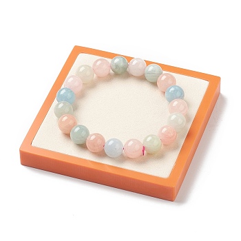 Resin Artificial Marble Jewelry Displays, with PU Leather, Square, Light Salmon, 15x15x1.2cm