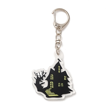 Halloween Acrylic Pendant Keychain, with Iron Keychain Clasp Findings, House, 9.1cm