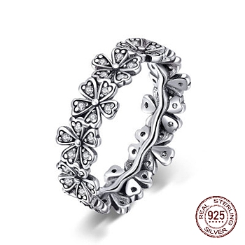 Thailand 925 Sterling Silver  Finger Rings,with Cubic Zirconia, with 925 Stamp,Daisy, Antique Silver, Clear, Size 8, 18mm