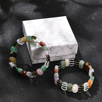 Natural Mixed Gemstone Beaded Stretch Bracelets for Women Men, Rectangle, Inner Diameter: 2-1/4 inch(5.55cm)