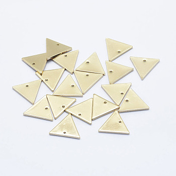 Brass Charms, Long-Lasting Plated, Nickel Free, Triangle, Real 18K Gold Plated, 12x14x1mm, Hole: 1mm