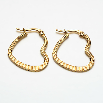 Heart 304 Stainless Steel Hoop Earrings, Hypoallergenic Earrings, Golden, 27x23x2mm, Pin: 1x0.5mm