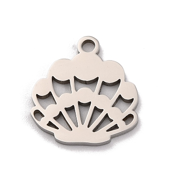 Non-Tarnish 201 Stainless Steel Charms, Laser Cut, Shell Charm, Stainless Steel Color, 13.5x12.5x1mm, Hole: 1.4mm