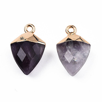Natural Amethyst Pendants, with Light Gold Plated Iron Findings, Faceted, Kite Charm, 18.5x11.5~12x6mm, Hole: 1.6mm