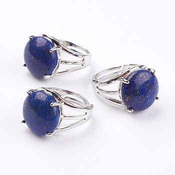 Adjustable Natural Lapis Lazuli Finger Rings, with Brass Findings, 17.5mm